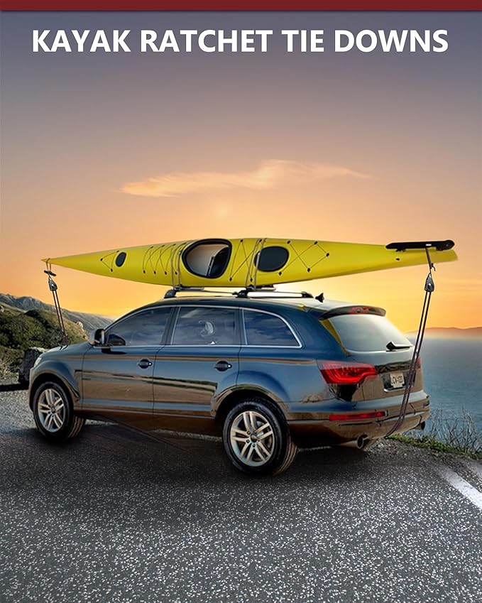 VIPARSPECTRA Ratchet Tie Down Straps, 1/4" Adjustable Rope Hangers [4 Pack, 12FT, 150 lbs/Pack], Heavy Duty Kayak Pulley System with Hooks for Garage Cargo Trucks Tents Grow Lights Various Lashing