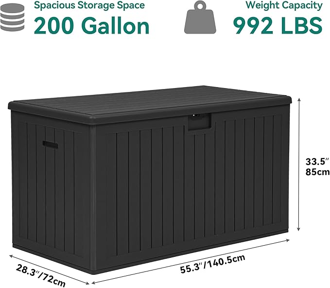 YITAHOME 200 Gallon Double-Wall Deck Box with Divider & Side Handles, Outdoor Large Storage for Patio Furniture Cushions, Garden Pool Accessories, Water Resistant & Lockable(Black)
