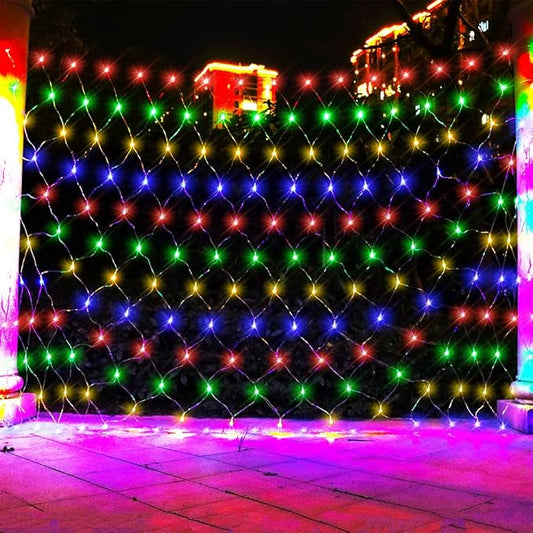 LED Net Light Christmas Mesh Lights, Tree Warp Fairy Lights Outdoor Hanging String Light for Christmas, Halloween, Garden, Walkway, Bushes Decor-9.8ft x 6.6ft(Colorful)