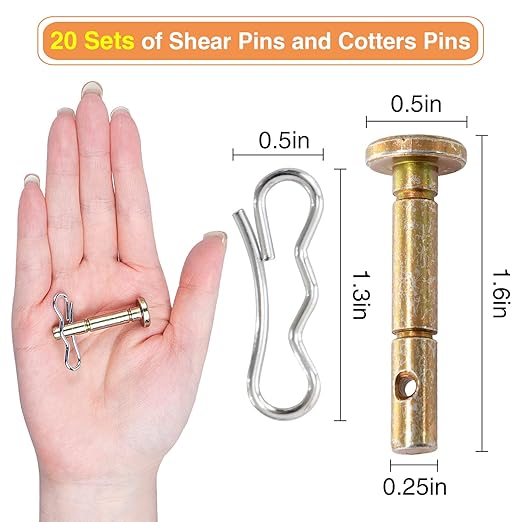 Biggun 20 Sets of Shear Pins & Cotter Pins for Snowblower - 738-04124 and 714-04040 Replacement Shear Pin Kits Compatible with MTD Craftsman Cub Cadet Troy Bilt Snowblowers