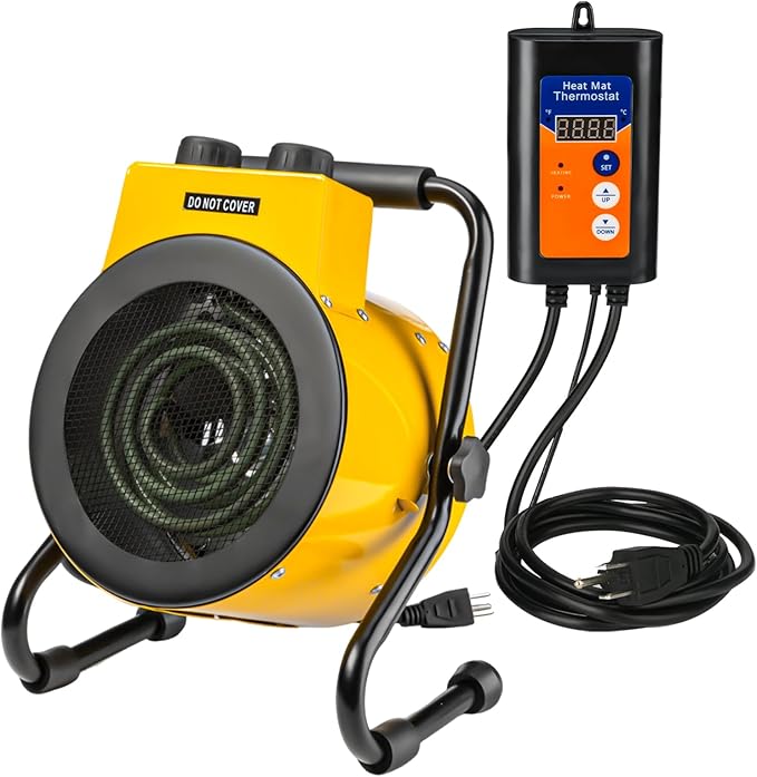 Greenhouse Heater with Digital Thermostat, Green House Heater for Plants,1500W Electric Grow Tent Heaters, Overheat Protection, Fast Heating for Green House, Flower Room, Yellow