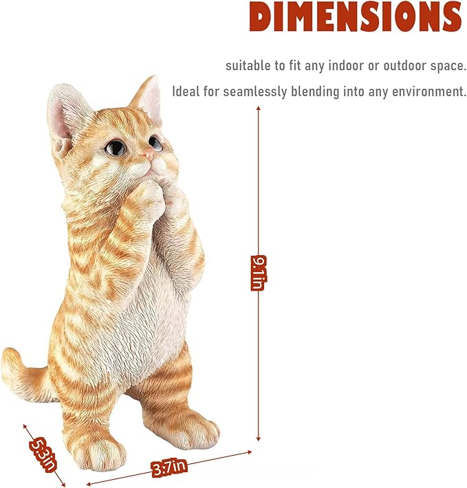 Tabby Praying Cat Statues Outdoor Decorative, Cat Memorial Statue for Yard Lawn Patio Porch, Garden Pet Grave Marker Figures, 5.3" L x 3.7" W x 9.1" H