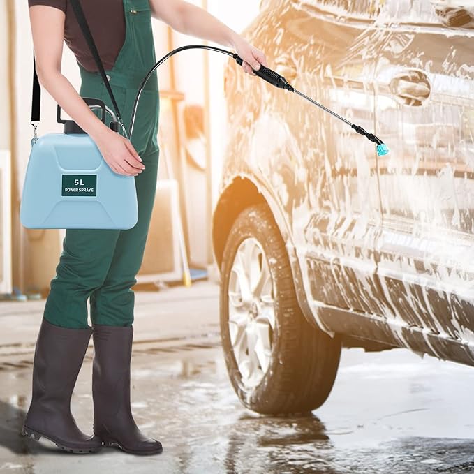 YIYIBYUS Battery Powered Sprayer 1.35 Gallon/5L Powerful Electric Sprayer with 3 Mist Nozzles and Adjustable Shoulder Strap Portable Electric Garden Sprayer for Lawn,Garden,Cleaning (Blue)