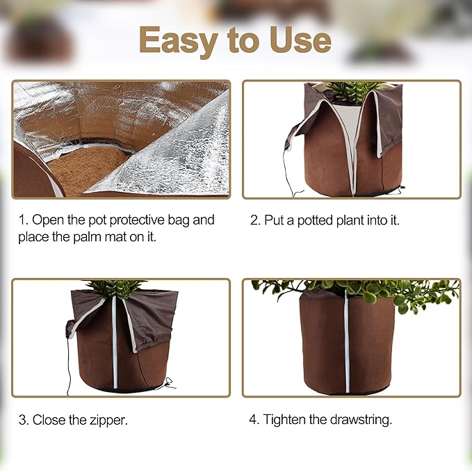2Pcs Plant Pot Protection Cover for Winter - Flower Pot Protection Bag, Thermal Pot Protector with Coir mat for Outdoor Potted Plants Flowers Shrubs Trees Keep Warm (Dia 17.7 inch x 25.6 inch H)
