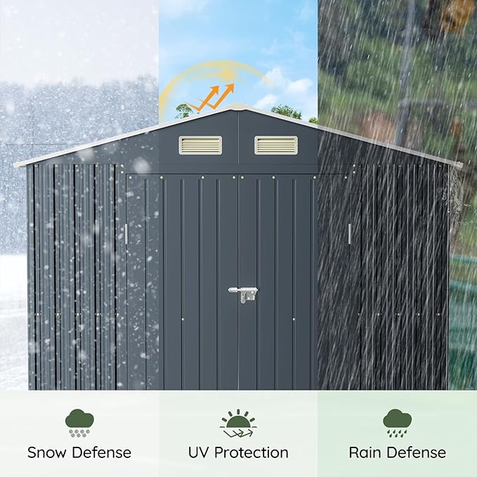 6x8FT Outdoor Metal Storage Shed, Double Door, 1 Clear Window, Tool Shed for Garden, Patio, Backyard