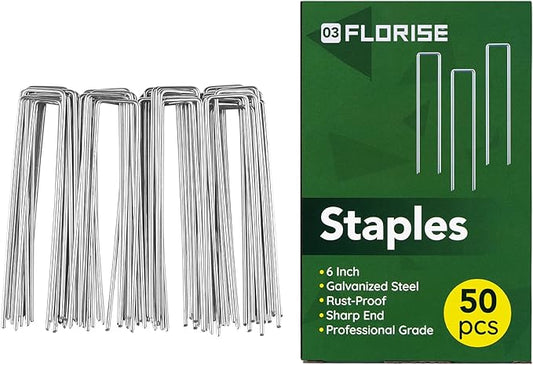 6 Inch Garden Stakes, 50 Pack Landscape Staples Anti-Rust 11 Gauge Galvanized Ground Stakes Pins for Yard Fabric, Lawns, Weed Barriers, Landscape Fabrics, Irrigation Hose