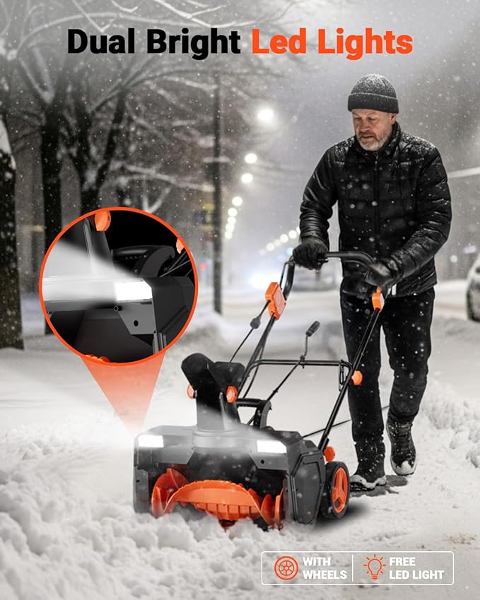 VOLTASK 23-Inch Electric Corded Snow Blower with Dual LED Light, 180-degree Adjustable Chute Walk-Behind Snow Blower with 25ft Throwing Distance, 15 Amp/3500RPM Motor Electric Snow Blowers