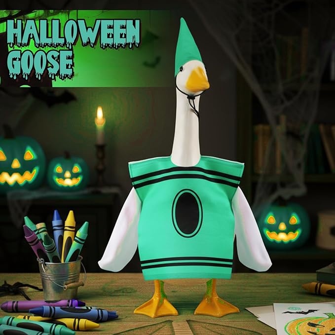 Geyoga Halloween Goose Crayon Costume Porch Goose Outfits 23" Fall Geese Clothes Classroom Lawn School Garden Patio Yard Outdoor Decorations(Green,Crayon)