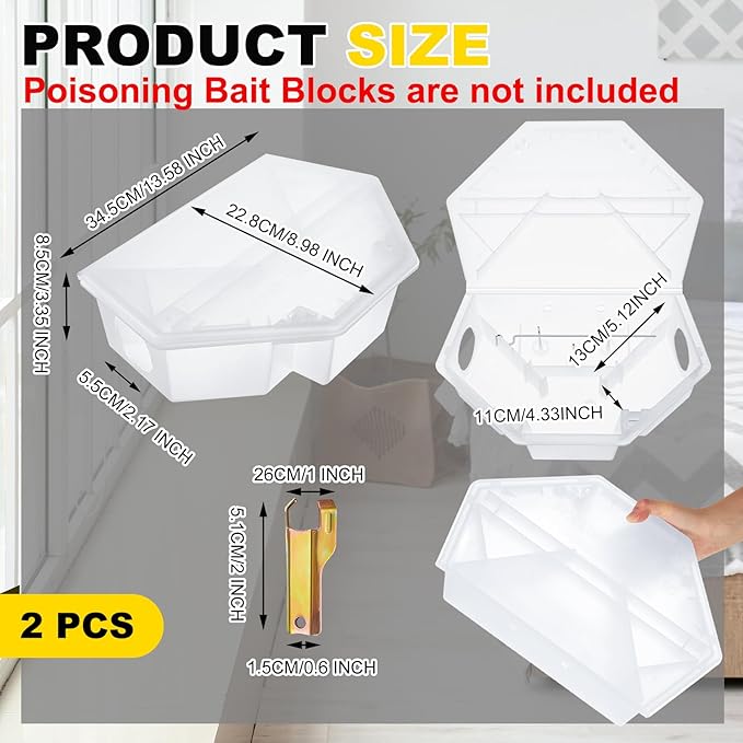 Qualirey 2 Pcs Rat Bait Station with Keys 13.58 x 8.98 x 3.35 Inch Rodent Station Rat Traps, Keeps Children and Pets Safe Indoor and Outdoor, Bait Not Included (Translucent)