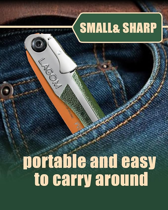 LAGOM Folding Camp Saw for Cutting Branches, 8.2" Straight Blade | SK5 Steel, Ergonomic Handle, One-Hand Use, Secure Lock | Foldable Pruning Tool for Camping, Gardening, Survival, Kayaking, Outdoors