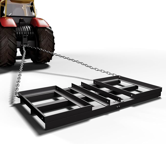 4FT Harrow Rake Driveway Grader,50 LB Heavy Duty Tow Behind Lawn Rake for Lawn Land Leveling Gravel Driveway Drag Harrow,Mower, Tractor, Black