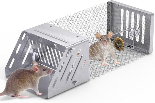 Automatic Continuous Humane Rat Trap, Single Door Metal Mouse Cage Traps and Other Small Live Animals Cage, Easy to Catch and Release, Work for Indoor Outdoor