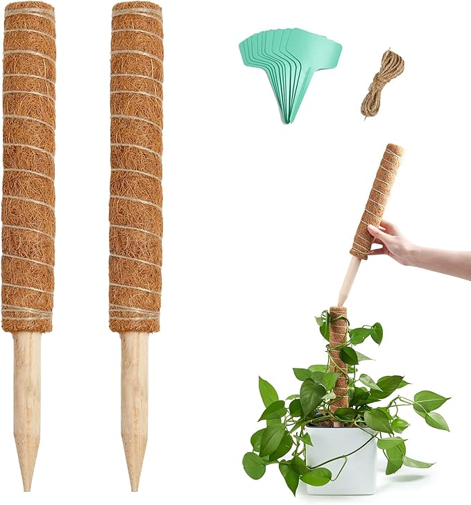 Joyhalo 26.4 Inch Moss Pole Monstera Plant Support, 2 Pcs 15.7 Inch Moss Pole for Plants Monstera, Plant Stakes for Indoor Plants with Jute Rope and Name Label