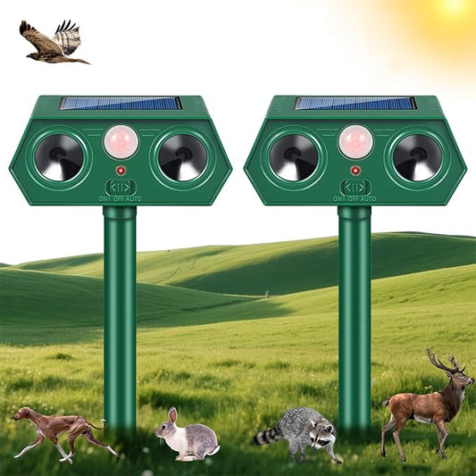 2025 Racoon Squirrel Sonic Fortress Pro Rabbit Repellent Outdoor, Solar Ultrasonic Animal Repeller Deer Deterrent with Motion Sensor to Scare Cat Dog Skunk Out of Garden Farm Yard(2Pack)