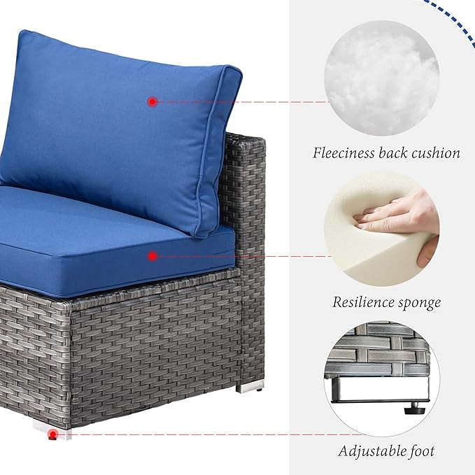 HOOOWOOO 7 Piece Patio Sectional Furniture Set,Modern Wicker Outdoor Conversation Sofa Sets,Weather Resistant Modular L Shaped Outside Couch Table Set(Charcoal Gray)