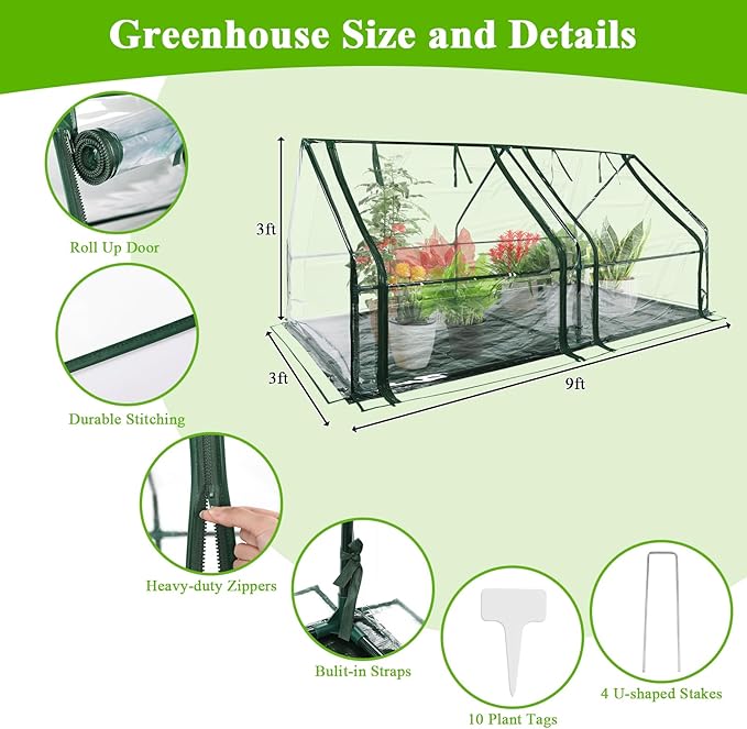U'Artlines Portable Mini Greenhouse 9x3x3 Ft Small Greenhouse for Outdoors with Waterproof Pad, Little Green Houses Plant Cover Tent for Outside Garden Small Plants, Clear PVC