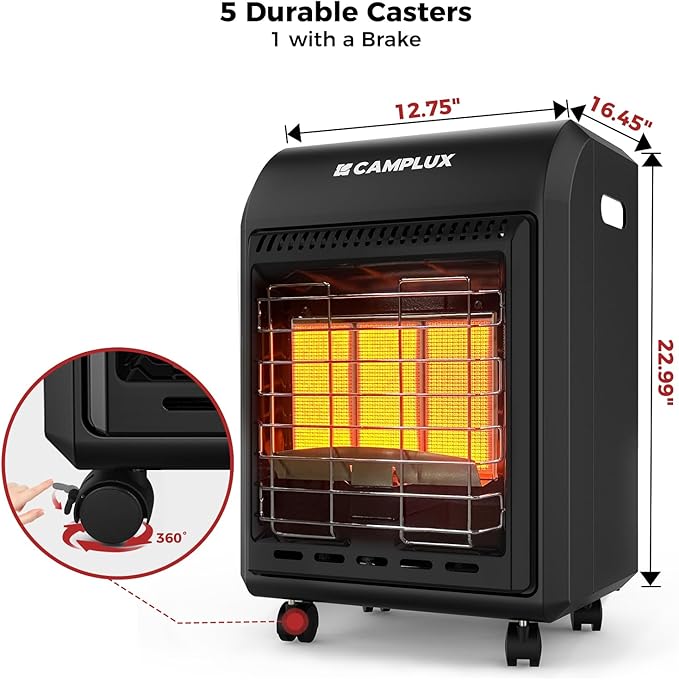 CAMPLUX Propane Heater Indoor and Outdoor, 6000 to 18000 BTU 3 Modes Propane Cabinet Heater with ODS & Tip-over Protection, Garage Radiator with Gas Regulator & Hose Heat up to 450 Sq.Ft