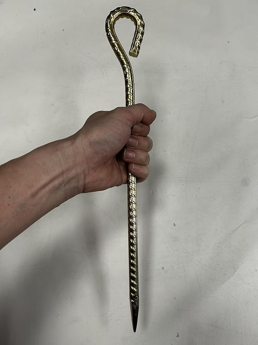 Moonmama 16英寸约40厘米超长螺纹钢钉 黄色电镀防锈地桩 0.1英寸粗约1.27厘米直径粗金属地锚9字型 适用于减速带 足球场紧固件 户外 花园 秋千 草地 车轮挡块 10支装