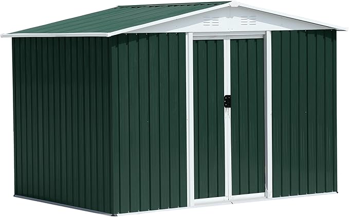 Ball & Cast 8x6 FT Outdoor Storage Shed, Garden Metal Sheds with Punched Vents and Sliding Door, Clearance Tool House with Aluminum Frames and Sloped Roof for Backyard Patio,Green