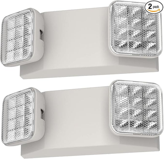 2 Packs Emergency Lights for Business, with Battery Backup,Hard Wired, UL 924 Certified,AC 120/277V,Two Head Adjustable LED Emergency Light.