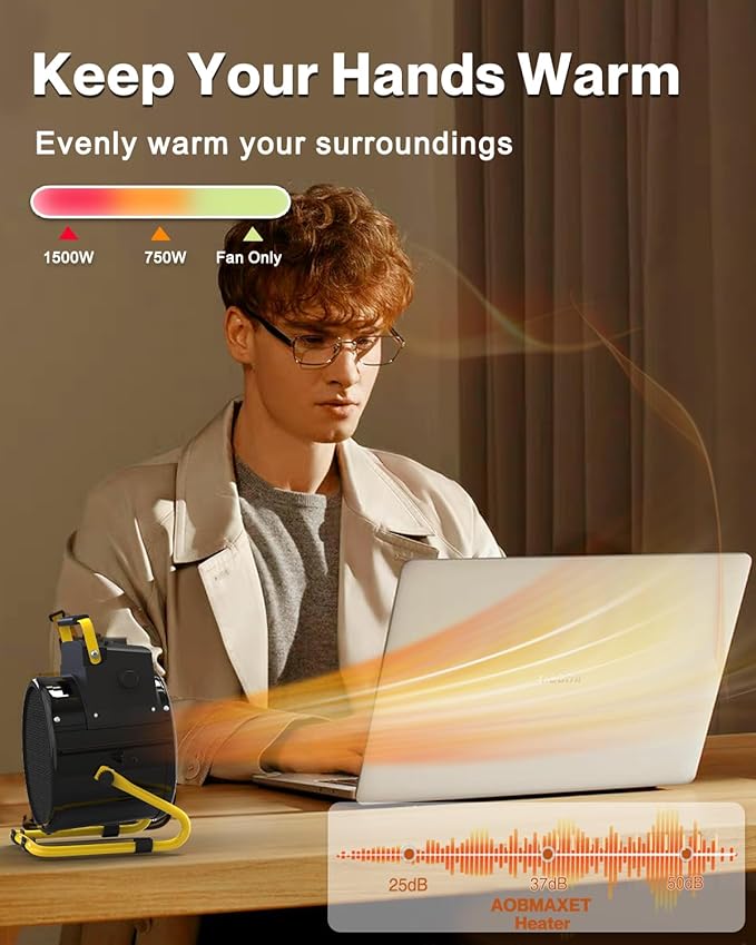 Outdoor Heaters for Patio-1500W Portable Electric Garage Heater with 2S Fast Heating, Overheat Protection, Thermostat, Space Heaters for Outdoor, Greenhouse, Room, Garage, Tent, Indoor Use