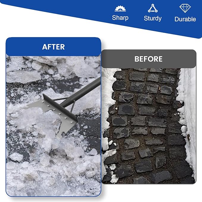 Garden Cleaning Shovel, Floor Scraper, Ice Scraper, 59 Inch Adjustable Heavy Duty Snow Scraper Long Handle, Garden Flat Shovel for Lawn Edging Weeding Digging Snow Removal and Ice Scraping, Sliver