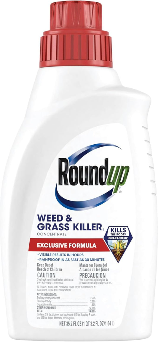 Roundup Weed and Grass Killer₄ Concentrate, Use in and Around Flower Beds, Walkways and Other Areas of Your Yard, 35.2 fl. oz.