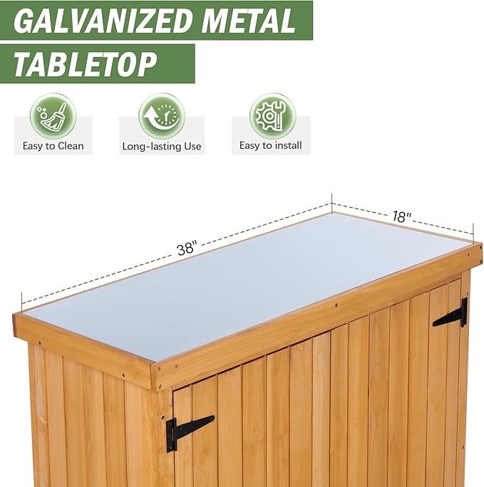 Outdoor Potting Bench with Metal Work Top,Waterproof Garden Storage Cabinet,Wooden Tool Station Shed for Backyard,Patio,Lawn Gardening