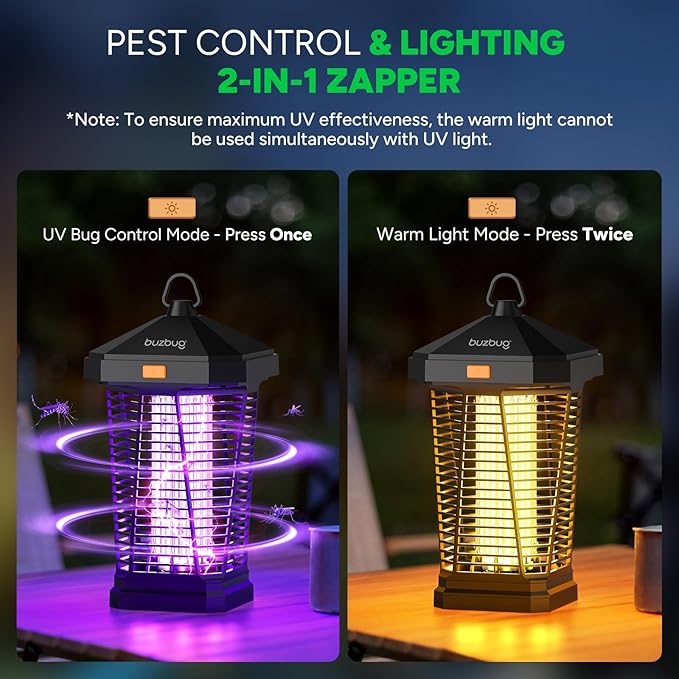 Buzbug LED Bug Zapper Outdoor and Lighting, 10 Years Lifespan, IPX4 Waterproof, 3800V High-Voltage, Fireproof Shell, 6.5ft Power Cord, Fruit Fly Mosquito Moth Gnat Wasp Zapper, Trap, Killer -MA20