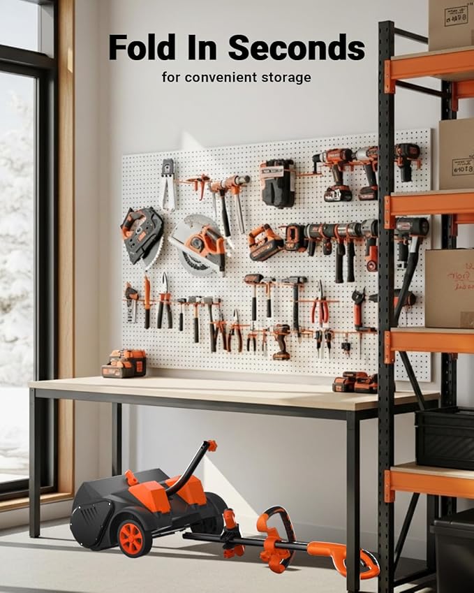 VOLTASK Cordless Snow Shovel with Wheels, 48V | 16-Inch | 4-Ah Brushless Cordless Snow Blower, Battery Snow Blower with Directional Plate & LED Lights (2 * 24V Battery & Dual Quick Charger Included)