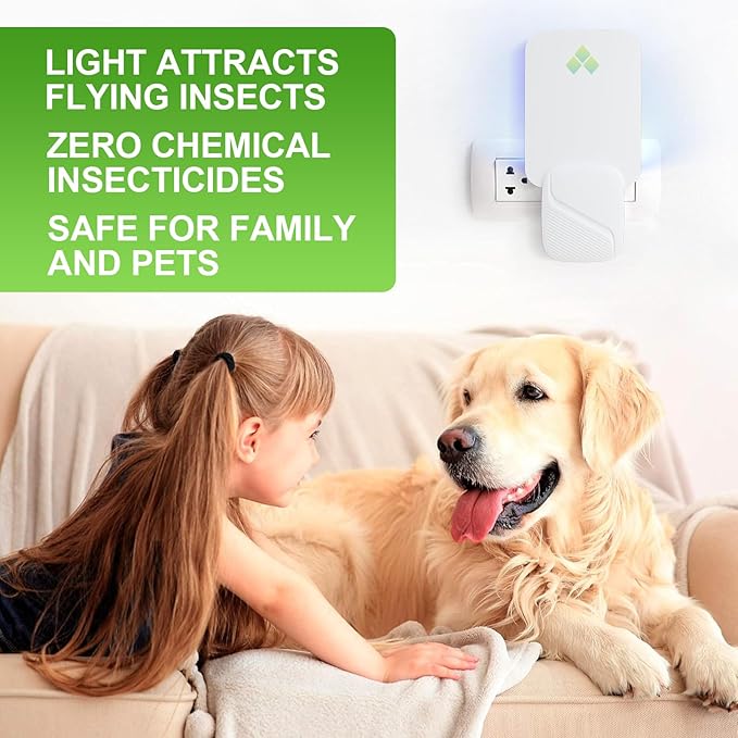 Fly Trap Indoor, Fruit Fly Traps for Indoors, Two Modes Protect 400 Sq Ft for Home, 2 Devices 12 Glue Cards, Fly Catcher Trap for Fruit Flies, Gnats, Mosquito, Flies, Moths, and Other Flying Insects