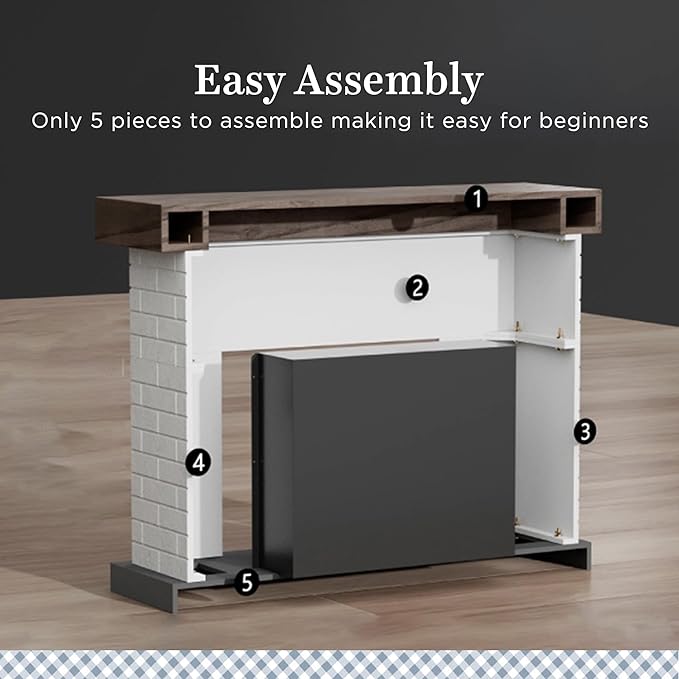 Country Living - Jackson Fireplace Mantel Package, WiFi Enabled 28” Fireplace Insert, White Brick Mantel Surround, Alexa/WiFi Enabled, 1500W