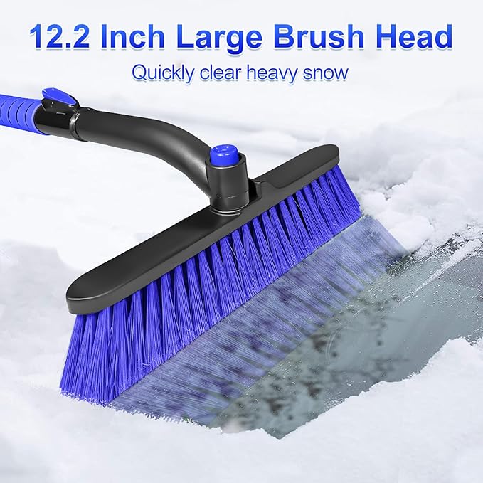 SEAAES 35 Inch Ice Scraper and Snow Brush for Car Windshield, Extendable Snow Scraper Brush with Foam Grip for Truck SUV Vehicle Window - Blue