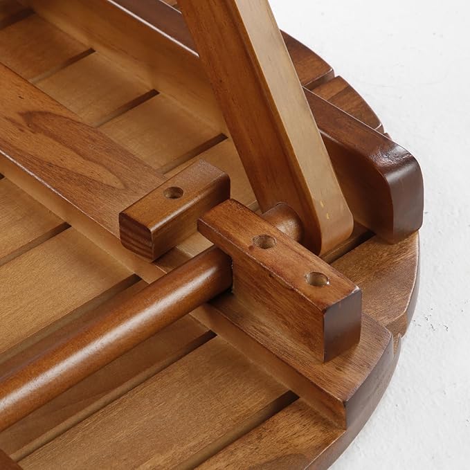 Outdoor Small Table Round Folding Side Table, Foldable Wooden End Table for Indoor, Porch, Patio, Camping as Coffee Table or Plant Stand, Brown ﻿