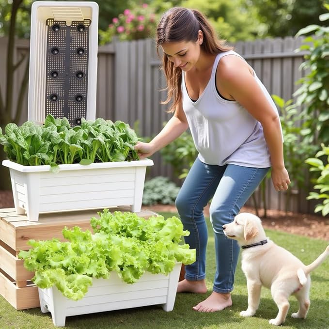 FAMZ Self Watering Planters Pots for Indoor Plants, 3 Pack 18.9 Inch Plastic Window Boxes Planters Herb Planter, Rectangle Rectangular Planter Windowsill Planters with Drainage and Saucer (White)