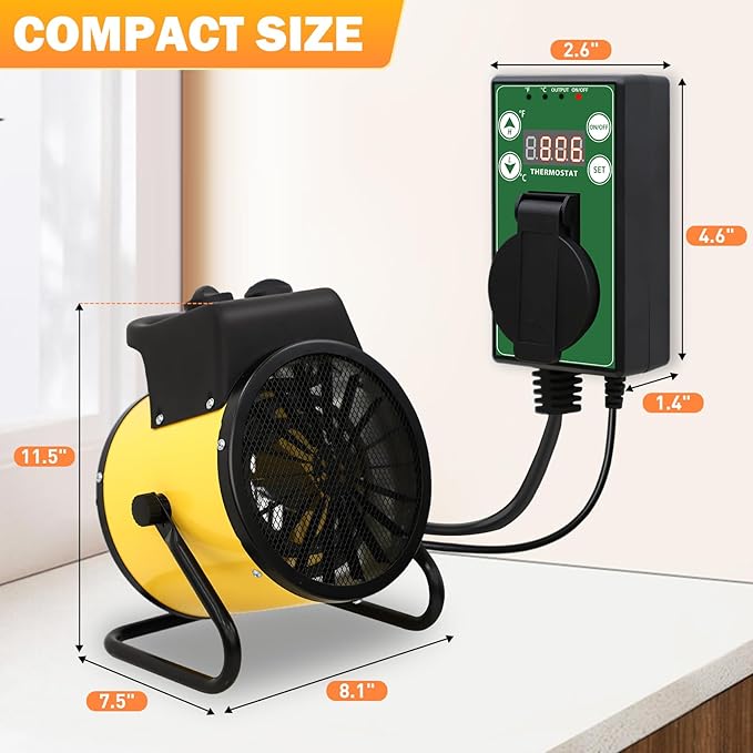 COOS BAY 1500W Outdoor Space Heater with Thermostat, Electric Greenhouse Heater for Grow Tent, Garage, RV, Shed, Radiant Heat, IPX4 Water-Resistant, Overheat Protection, 2 Pack, Yellow