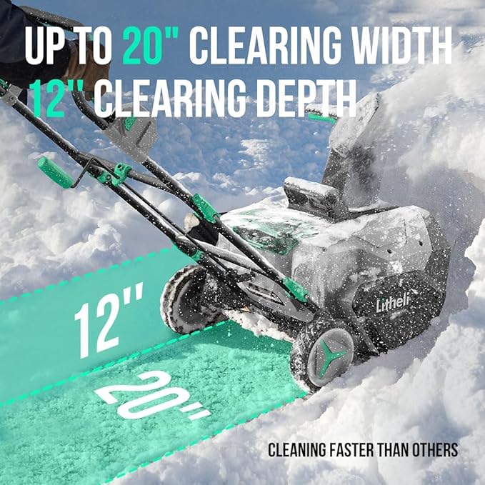 Litheli 2x20V Cordless Snow Blower, 20'' Single Stage Battery Powered Snow Blower with Brushless Motor, LED Lights, 25'' Throwing Distance, Includes 2x20V 4.0ah Batteries and Charger