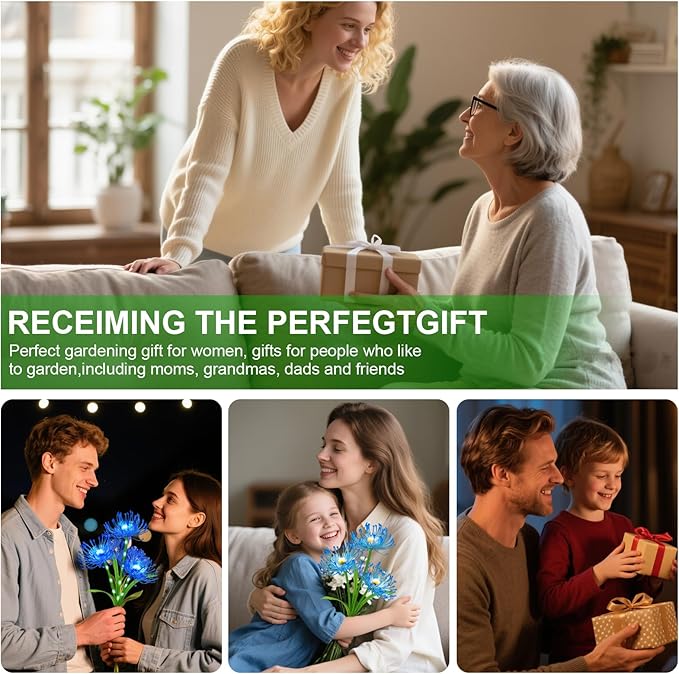 Solar Outdoor Lights Blue Spider Lily – 4 Pack 12-Head Waterproof Garden Flower Lights with Glowing Stems,Decorative Solar Powered Yard,Patio & Lawn Decor,Halloween & Gardening Gifts for Women Grandma