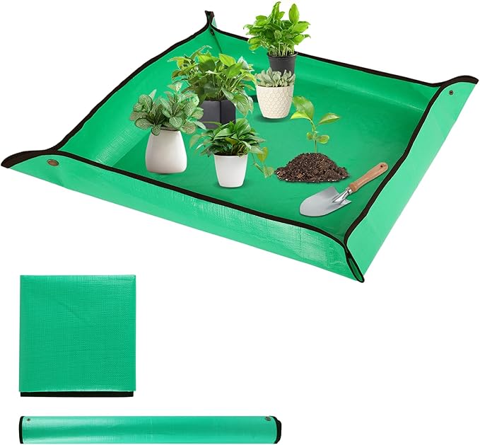 Repotting Mat for Indoor Plant Transplanting - 39.5'' x 31.5'' Planting Mat Soil Mess Control, Portable Succulent Planting Potting Tray Waterproof Gardening Tools (Pale Green)
