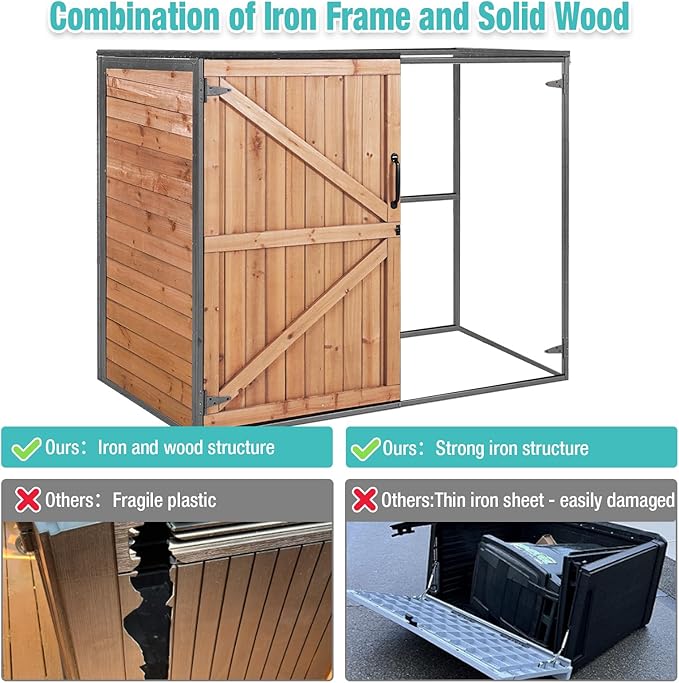 Outdoor Storage Cabinet,Wooden Garden Shed with Metal Frame Structure and Adjustable Shelf,33.3 Cu Ft Horizontal Waterproof Patio Tools Storage Box for Sofa Cushion, Lawn Mower and Garbage Cans