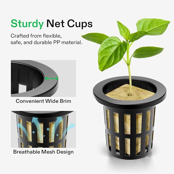 VIVOSUN 72 Rockwool Cubes & Net Pots Set for Hydroponics, 1.2” x 1.2” x 1.6” Cubes, 72 Plugs & 72 2” Net Cups for Hydroponic Growing, Seed-Starting, Cloning, Tower Gardens
