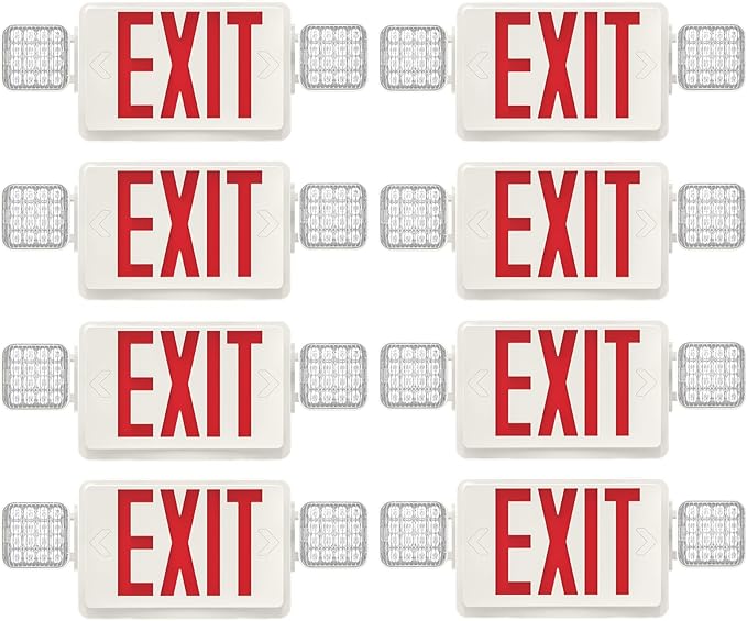 SPECTSUN 10 Pack LED Emergency EXIT Sign Lighting Combo- 120-277V Emergency Exit Lights for Home Power Failure-UL 924 Certified Commercial Emergency Light Fixtures (SPJLEC2RW-WT-10)