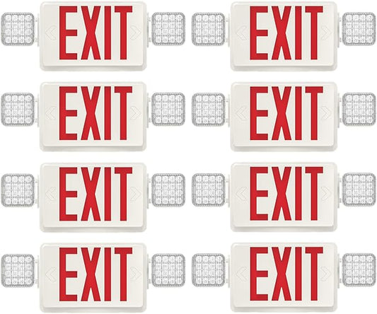 SPECTSUN 10 Pack LED Emergency EXIT Sign Lighting Combo- 120-277V Emergency Exit Lights for Home Power Failure-UL 924 Certified Commercial Emergency Light Fixtures (SPJLEC2RW-WT-10)