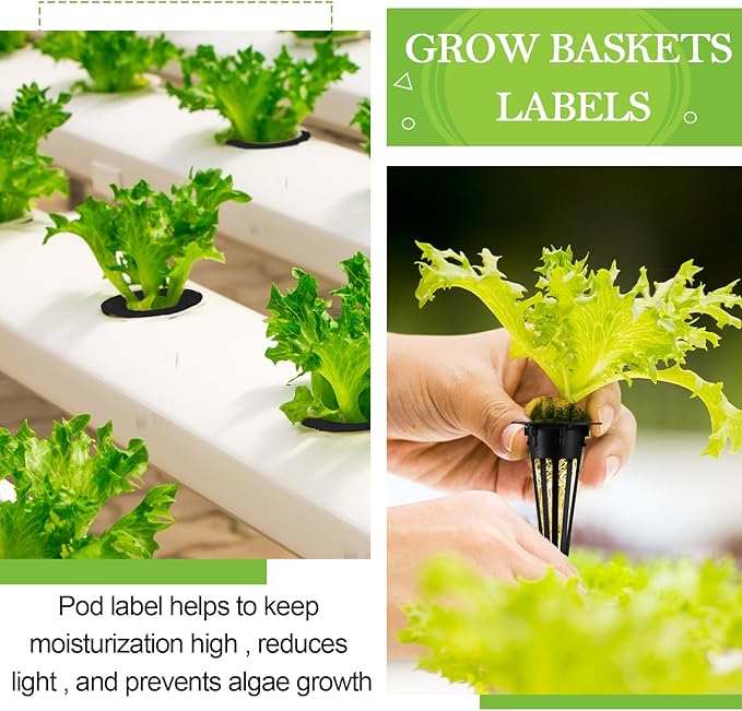 Cunhill 100 Pcs Hydroponic Growing Kit Include 50 Pcs Plant Replacement Basket Containers and 50 Pcs Seed Pot Label Compatible with Hydroponic Growing System(0.5 Inch,Black)