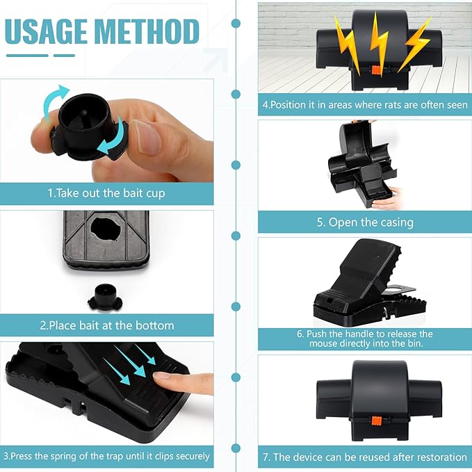 Qualirey 6 Pack Rat Chipmunk Traps Reusable Dual-Entry Extra Large Tunnel Traps for Rats Mice Better Capture Rate, 9.45 Inch Snap Humane Kill Indoor Outdoor for Home Farm Restaurants