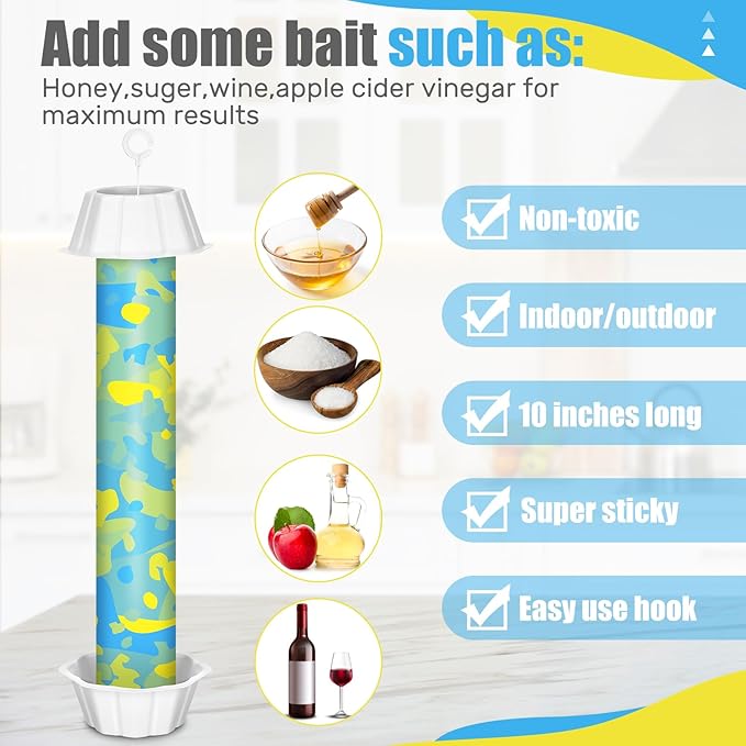 Qualirey 4 Pcs Sticky Fly Trap Fly Stick with Hanging Hook Adhesive Flying Catcher for Indoor Outdoor Trap Houseflies and Flying Insects Mosquito Bee Wasp Moth (Camouflage Style)