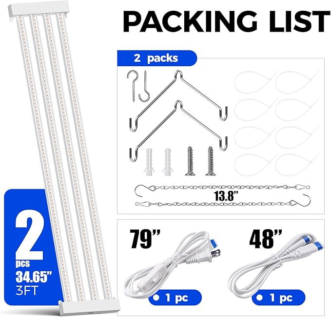 Barrina TX-L63 3FT LED Grow Light, 126W (2 x 63W), 4 Panels Wider Coverage, Full Spectrum, High PPFD, Super Bright, Linkable, Hanging Fixture, Plant Stand with Grow Light for Indoor Seeding, 2 Packs