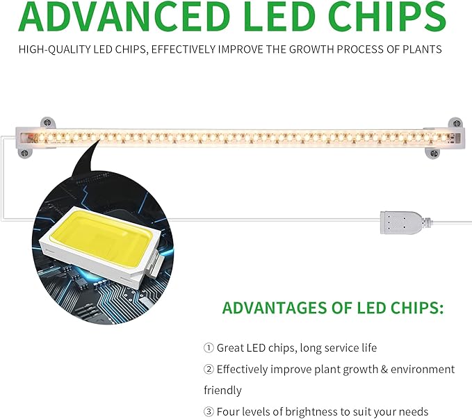 One Strip Growing lamp 2-Pack, Full Spectrum LED Grow Light Strips for Indoor Plants with Auto ON/Off Timer & 4 Dimmable Levels for Green House Hydroponics Succulent (One Head 2 Pack)