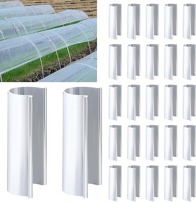25 Pcs Aluminum Greenhouse Clamps, 1.1 x 3 Inch, Row Covers, Dog Beds, Quilting Frames Shelters, Shades, Netting (fit 3/4 Inch PVC Pipe Tube Clip)