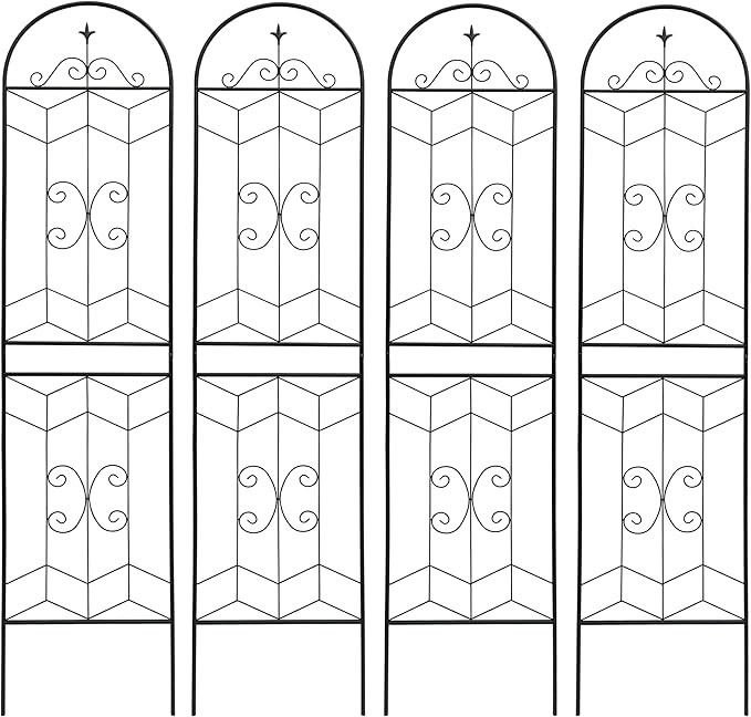 4 Pack 87x20in Garden Trellises with Black Metal Coating, Trellis for Climbing Plants Outdoor, Roses, Vines, Flowers, and Vegetables.